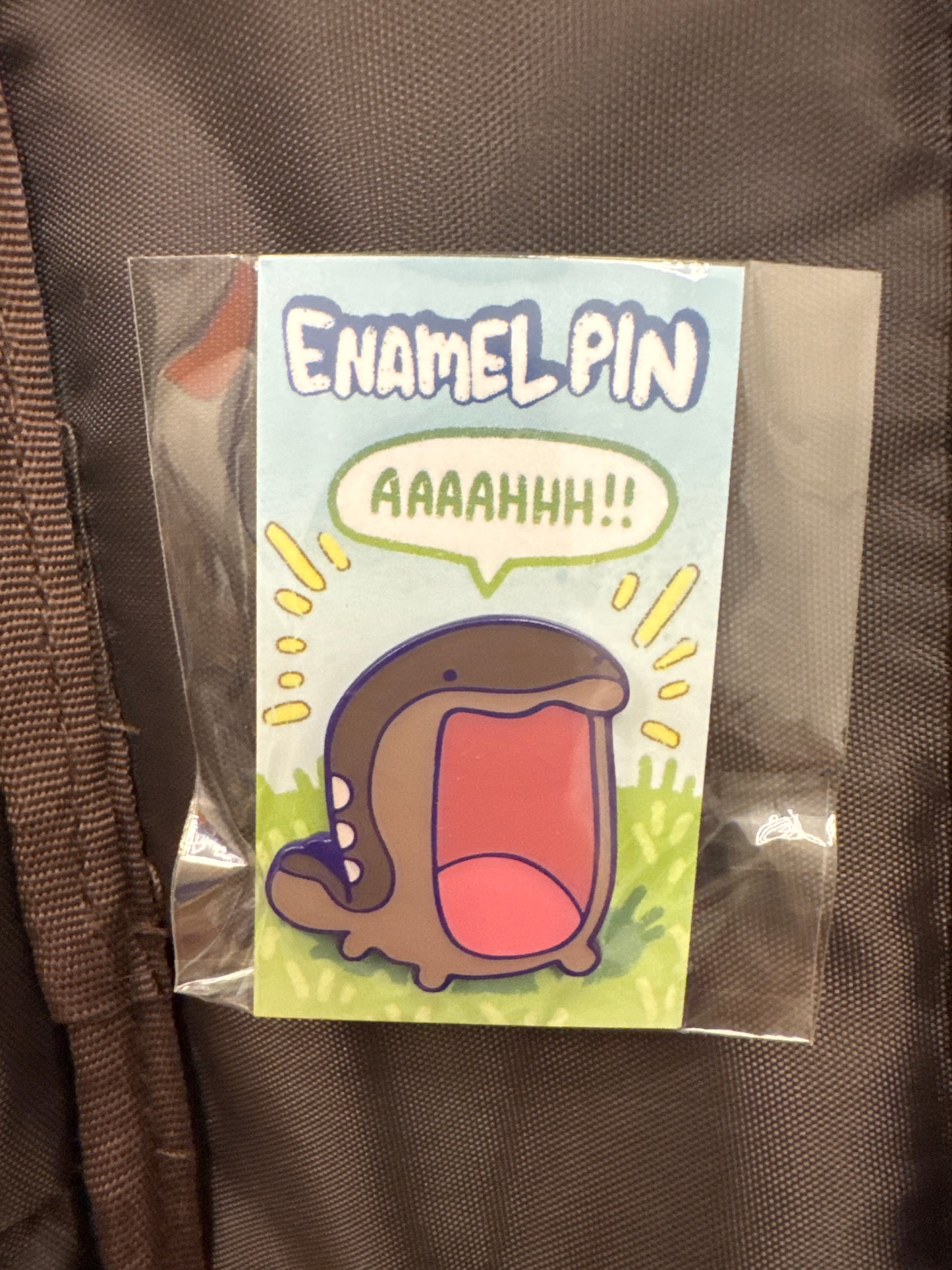 Aaahh! Brown Dyed Metal Pin