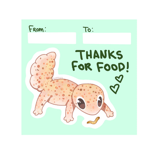 Sticker Card: "Thanks for food!" Leopard Gecko Edition