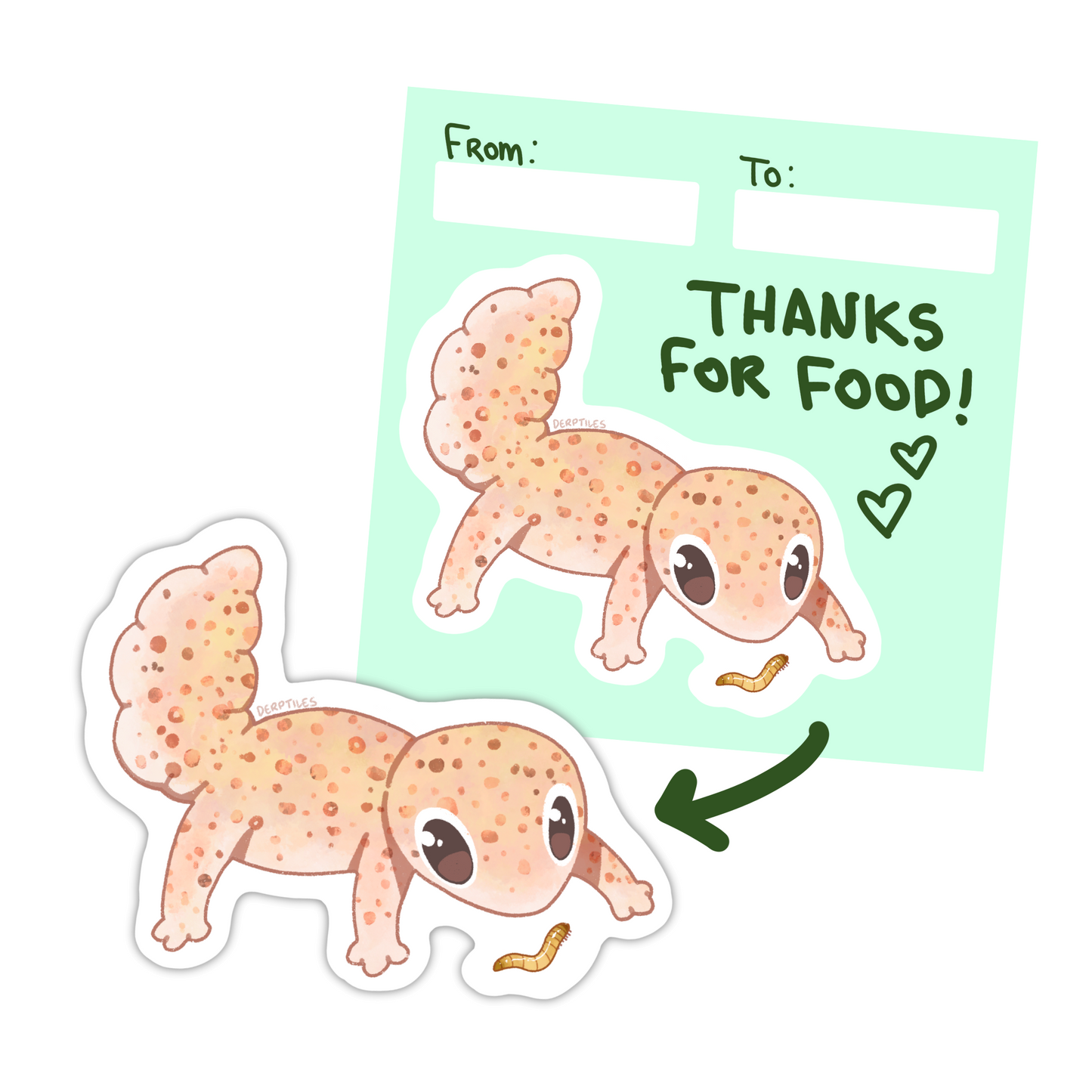 Sticker Card: "Thanks for food!" Leopard Gecko Edition